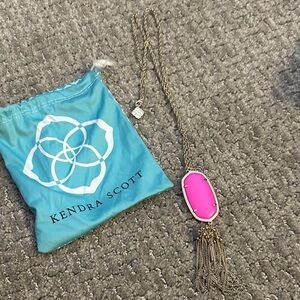 Kendra Scott Fuchsia Pendant Necklace with Gold Tassel
